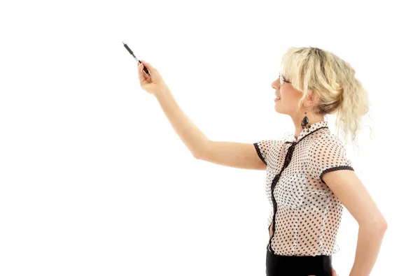 Енергетична бізнес-леді з ручкою — стокове фото