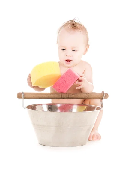 Baby boy with sponges — Stock Photo, Image