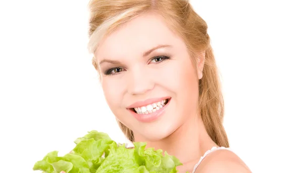 Szczęśliwa kobieta z sałatą — Zdjęcie stockowe