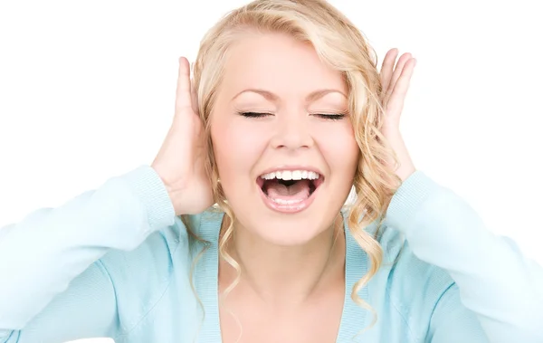Mujer gritando feliz — Foto de Stock