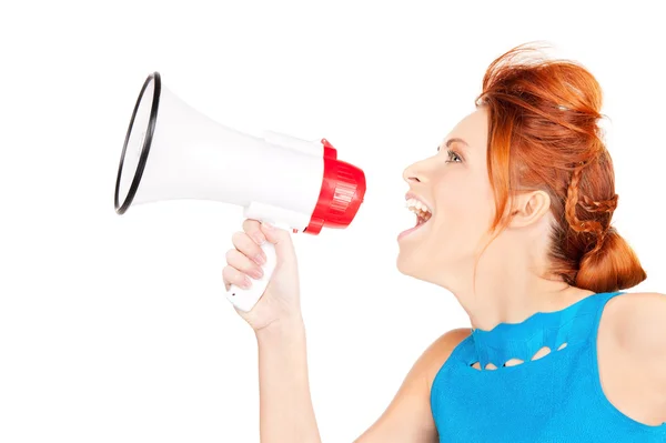 Woman with megaphone — Stock Photo, Image