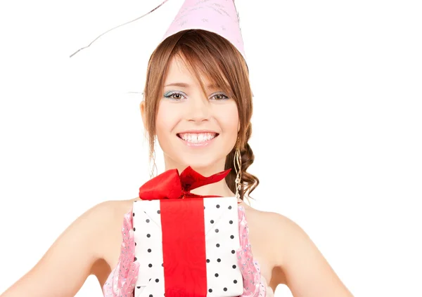 Partygirl mit Geschenkbox — Stockfoto