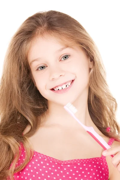 Boldog lány fogkefe — Stock Fotó