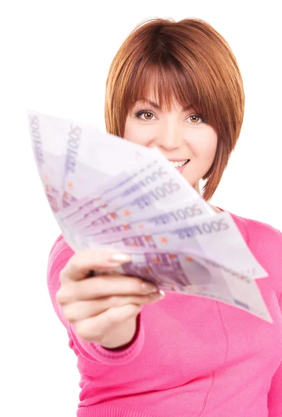Glad kvinna med pengar — Stockfoto