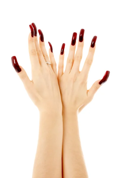 Dos manos con uñas largas de acrílico — Foto de Stock