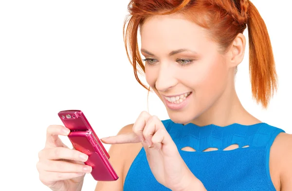 Happy woman with cell phone — Stock Photo, Image