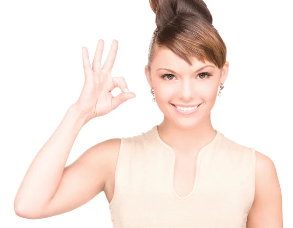 Lovely woman showing ok sign — Stock Photo, Image