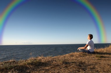 Meditation with rainbow clipart