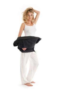 Happy blond with black pillow clipart