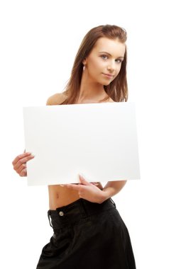 Lovely girl holding blank sign board clipart