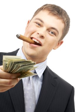 Smoking gangster holding dollar bills clipart