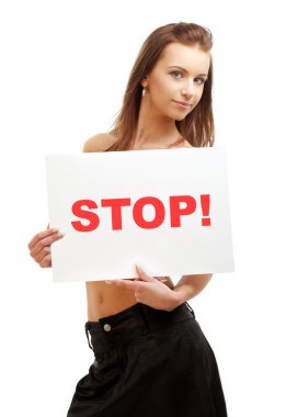 Lovely girl holding stop board clipart