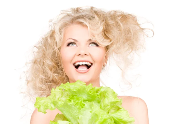 Glückliche Frau mit Salat — Stockfoto