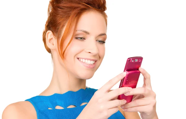 Donna felice con cellulare — Foto Stock