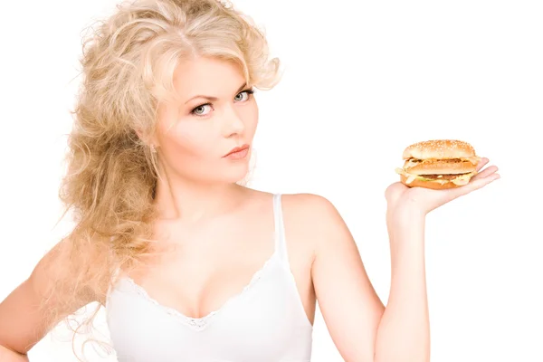 Žena s burger — Stock fotografie