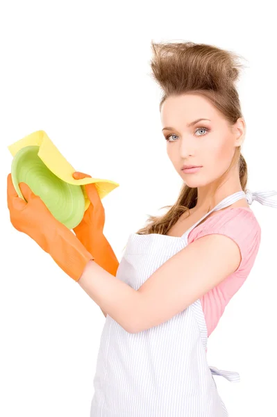 Femme au foyer lave-vaisselle — Photo