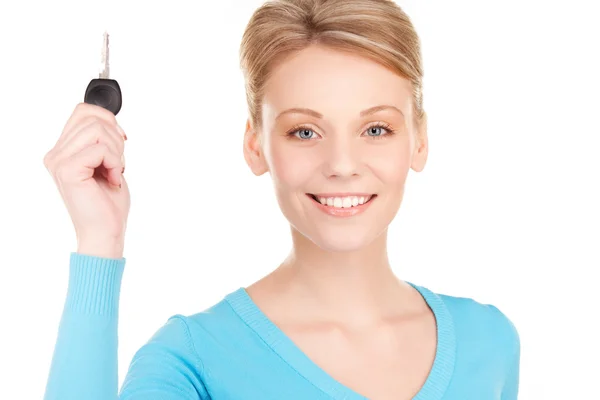 Happy woman with car key — Stock Photo, Image