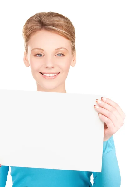 Menina feliz com placa em branco — Fotografia de Stock