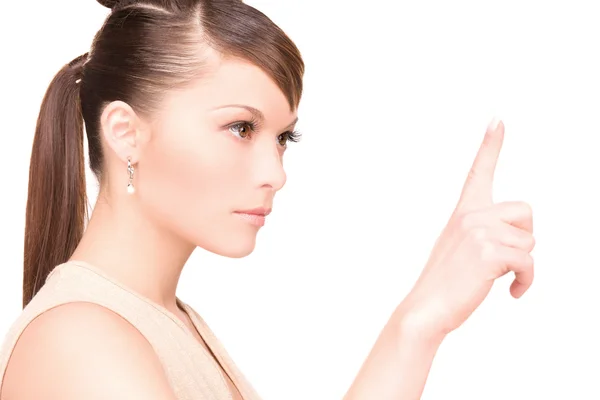 Mujer señalando su dedo — Foto de Stock