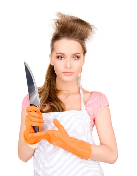 Dona de casa com faca grande — Fotografia de Stock