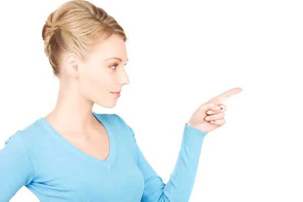 Mulher apontando o dedo — Fotografia de Stock