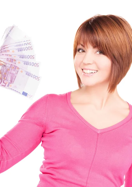 Happy woman with money — Stock Photo, Image