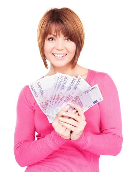 Femme heureuse avec de l'argent — Photo