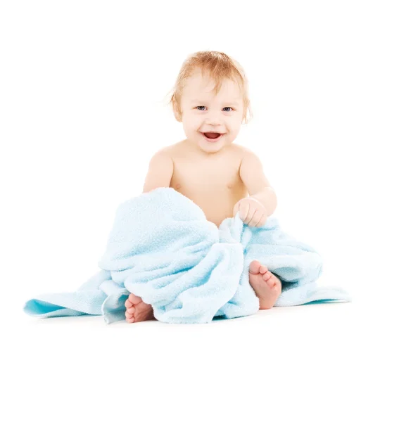 Dziecko z niebieski ręcznik — Zdjęcie stockowe