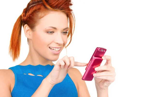 Boldog asszony mobiltelefon — Stock Fotó