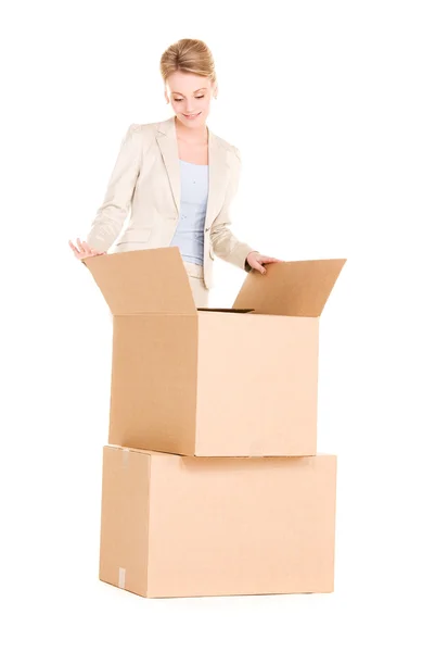 Üzletasszony dobozok — Stock Fotó