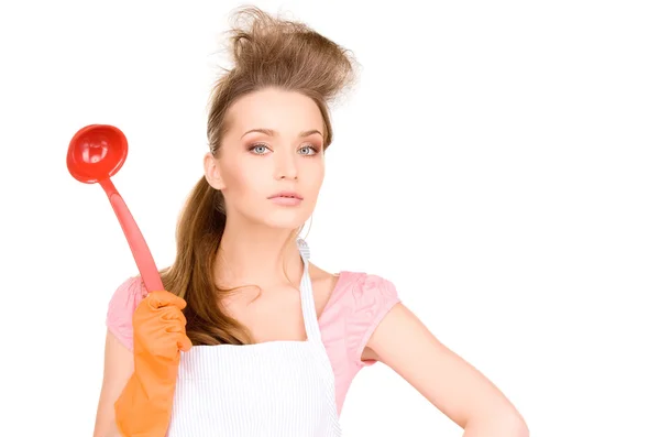 Hausfrau mit roter Kelle — Stockfoto