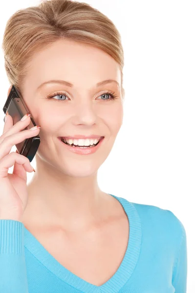Щаслива бізнес-леді з телефоном — стокове фото