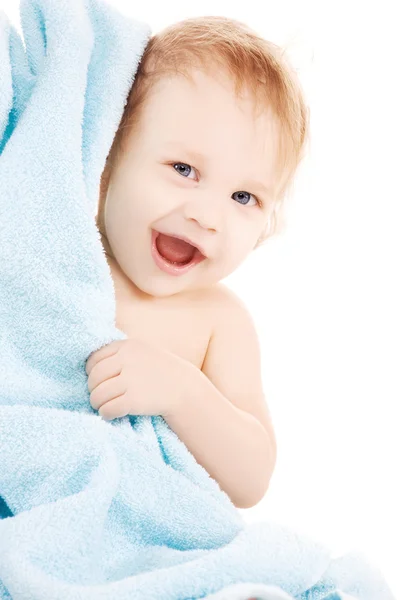 Dziecko z niebieski ręcznik — Zdjęcie stockowe
