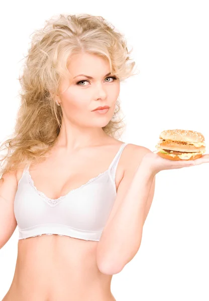 Žena s burger — Stock fotografie