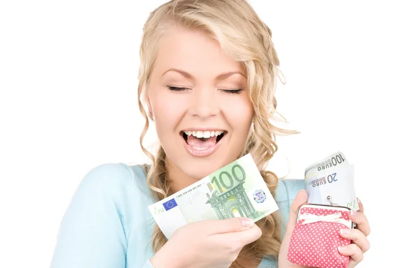 Mulher encantadora com bolsa e dinheiro — Fotografia de Stock