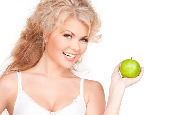 Mladá krásná žena s zelené jablko — Stock fotografie