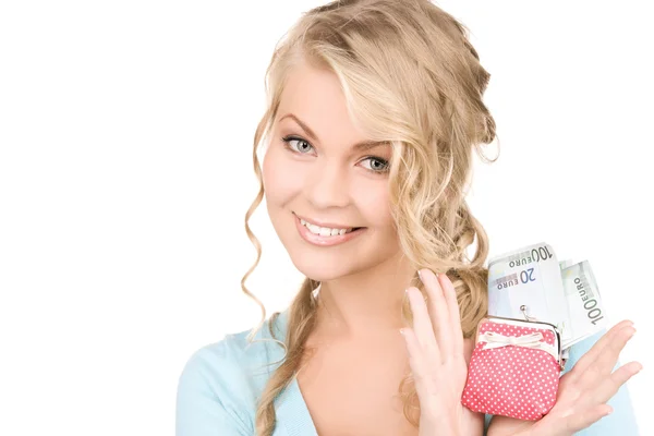 Mujer encantadora con bolso y dinero — Foto de Stock