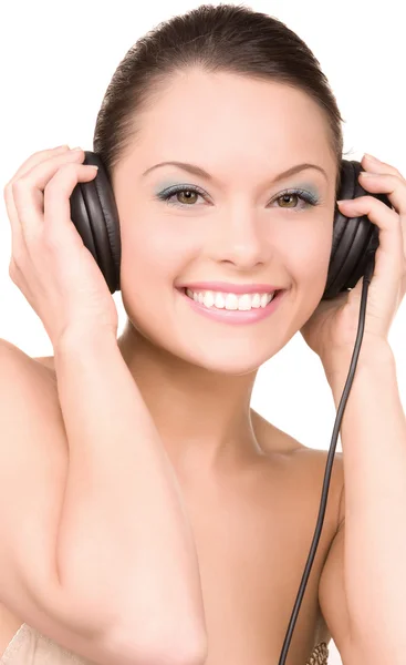 耳机的幸福女人 — 图库照片