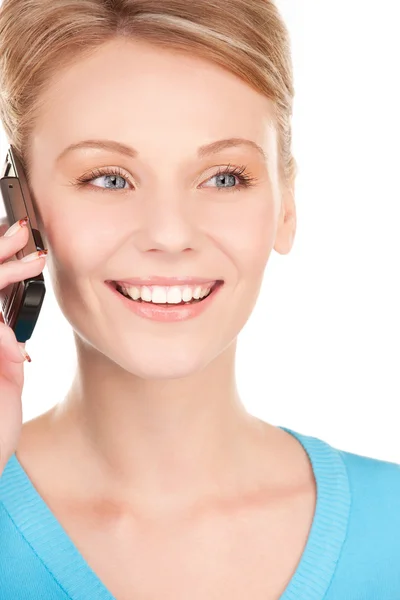 Šťastný obchodnice s telefonem — Stockfoto