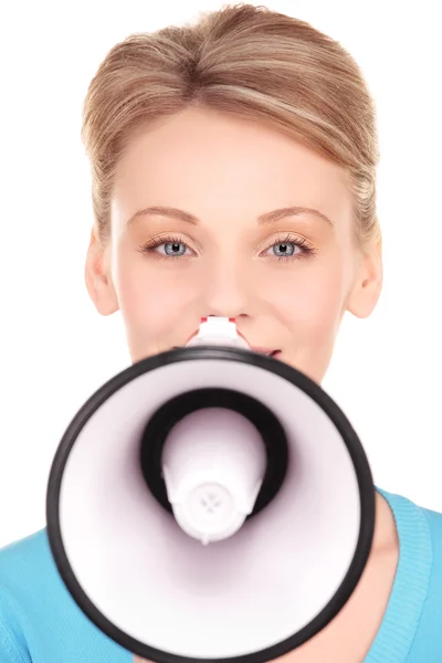 Kvinna med megafon — Stockfoto