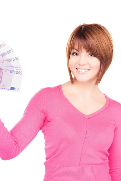 Gelukkige vrouw met geld — Stockfoto