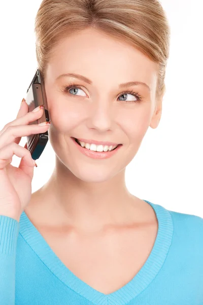 Счастливая деловая женщина с телефоном — стоковое фото