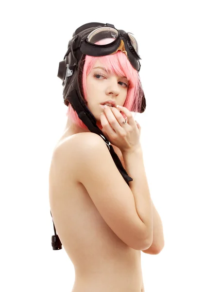 Aviator helmet girl — Stock Photo, Image