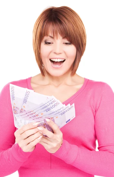 Femme heureuse avec de l'argent — Photo