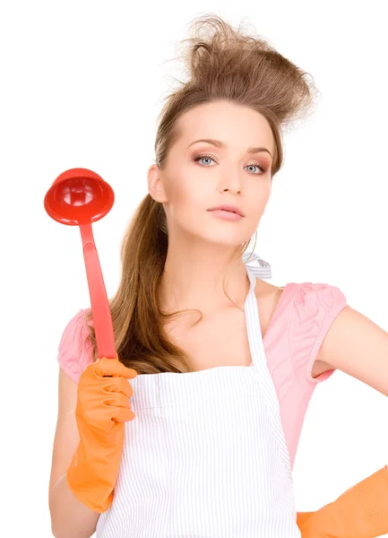 Hausfrau mit roter Kelle — Stockfoto