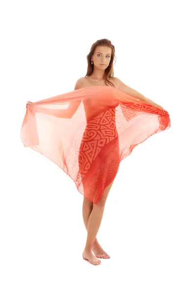 Menina com sarong vermelho — Fotografia de Stock