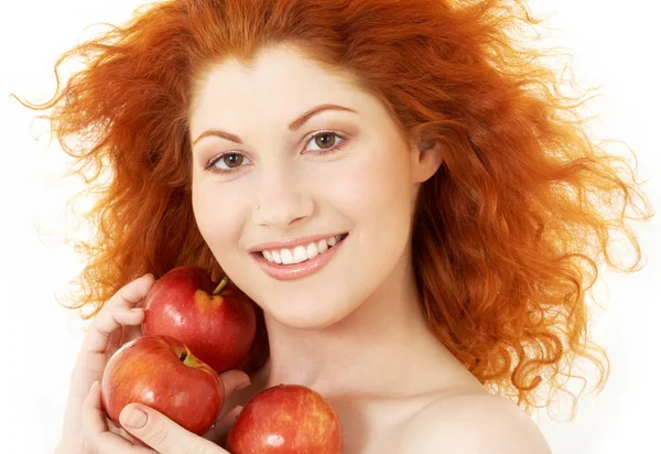 快乐红发与红苹果 — 图库照片