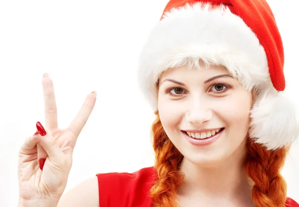 快乐圣诞老人 helper 显示胜利的手势 — 图库照片