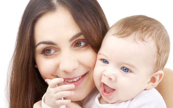 Imagen de la madre feliz con el bebé sobre blanco —  Fotos de Stock