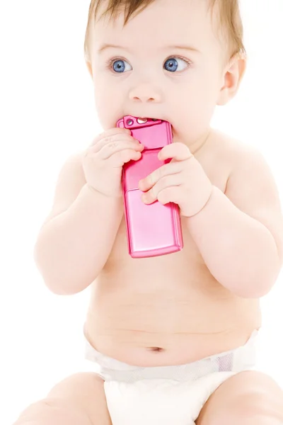 Μωρό με κινητό τηλέφωνο — Φωτογραφία Αρχείου